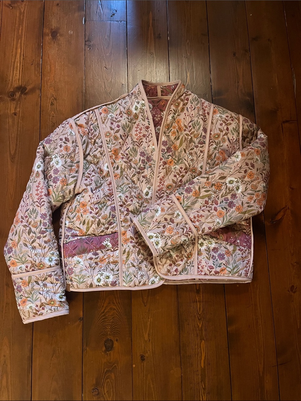 Simply Southern Floral Quilted Jacket in Blush Pink and Mauve Accents